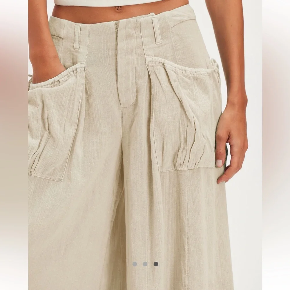 Free People Cream Wide-Leg Pants - Picture 1 of 13